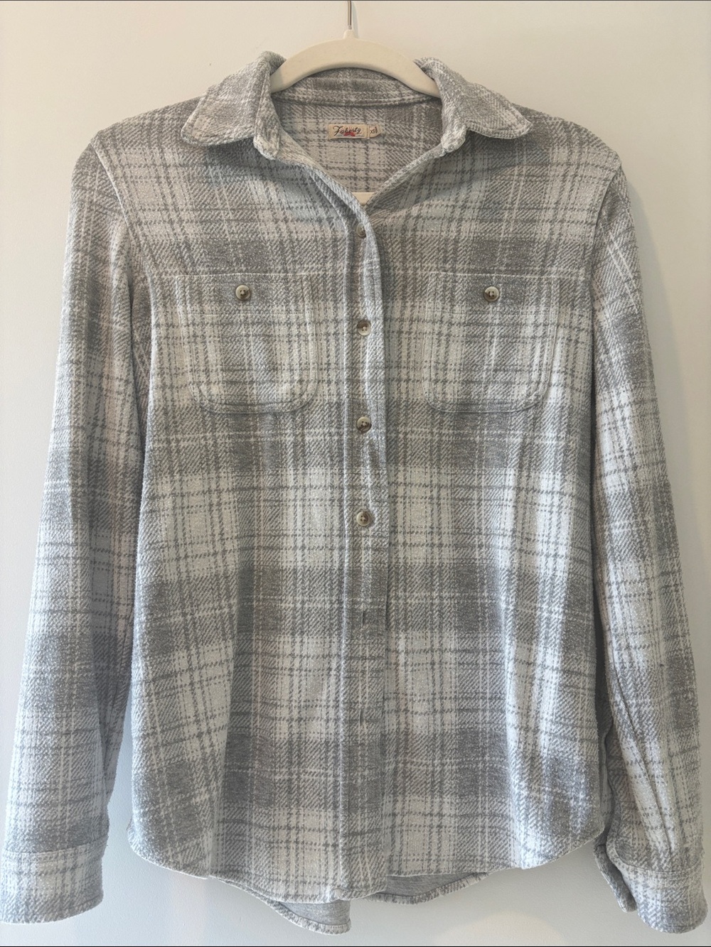Faherty Gray and White Plaid Button-Down Shirt